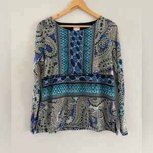 Chico's Blue & Tank Paisley Print Long-Sleeve Blouse